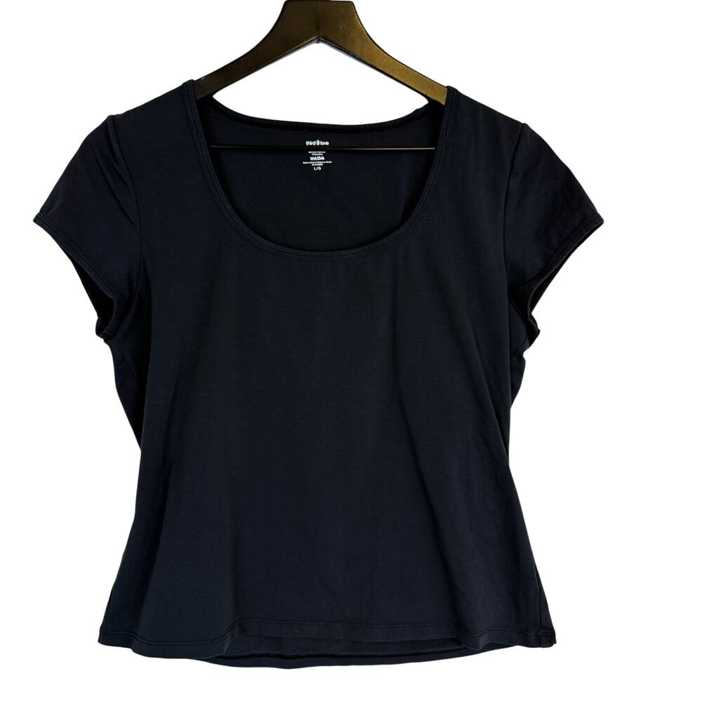 ThirdLove Scoop Neck Tee Shirt Black w Shelf Bra - L